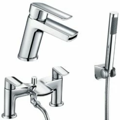 Astini Arc Waterfall Chrome Bathroom Basin & Bath Shower Mixer Tap Pack Set