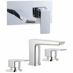 Astini Crane Chrome Wall Mounted Basin & 3 Hole Bath Tap Pack Set