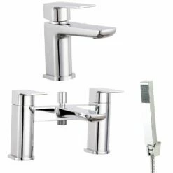Astini Crane Mini Chrome Bathroom Basin & Bath Shower Mixer Tap Pack Set