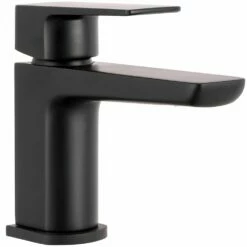 Astini Crane Mini Matt Black Bathroom Basin Mixer Tap & Slotted Waste