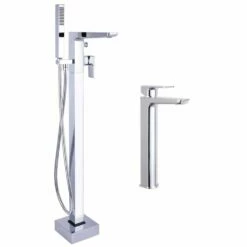 Astini Crane Tall Chrome Basin & Freestanding Bath Shower Mixer Tap Pack Set