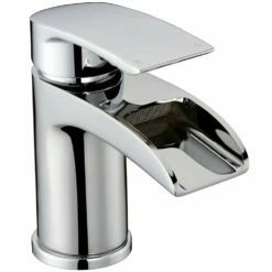 Astini Curved Waterfall Chrome Bathroom Basin Mixer Tap & Slotted Waste