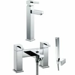 Astini Ibex Tall Chrome Bathroom Basin & Bath Shower Mixer Tap Pack Set