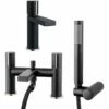 Astini Ibis Matt Black Mono Bathroom Basin & Bath Shower Mixer Tap Pack Set