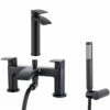 Astini Lenok Tall Matt Black Bathroom Basin & Bath Shower Mixer Tap Pack Set