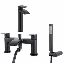 Astini Lenok Tall Matt Black Bathroom Basin & Bath Shower Mixer Tap Pack Set