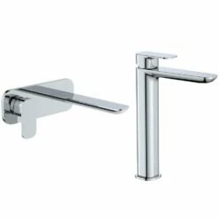 Astini Mandrill Tall Chrome Mono Bathroom Basin & Wall Mounted Bath Tap Pack Set