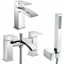 Astini Puffin Chrome Bathroom Basin & Bath Shower Mixer Tap Pack Set