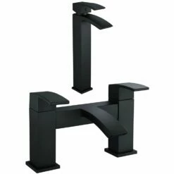Astini Puffin Tall Matt Black Bathroom Basin & Bath Mixer Tap Pack Set