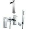 Astini Straight Waterfall Tall Chrome Bathroom Basin & Bath Shower Mixer Tap Pack Set