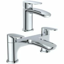 Astini Tapir Chrome Mono Bathroom Basin & Bath Mixer Tap Pack Set
