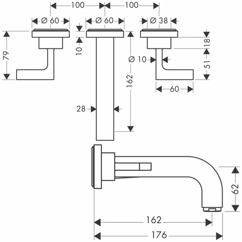AXOR Citterio Chrome 3 Hole Basin Tap With Spout 162 Lever Handles & Escutcheons 2 AXOR Citterio Chrome 3 Hole Basin Tap With Spout 162 Lever Handles & Escutcheons - Image 2