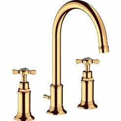 AXOR Montreux Polished Gold Cross Handles Basin Mixer Tap 180 With Pop-Up Waste