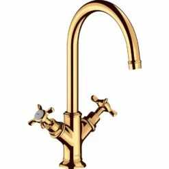 AXOR Montreux Polished Gold Cross Handles Basin Mixer Tap 210 Without Waste