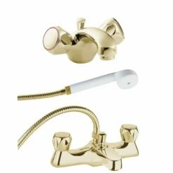 Deva Profile Gold Bath Shower & Basin Mixer Taps Pack Set