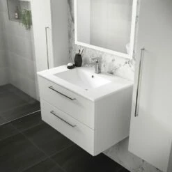 Elation Mito White Modern Slim Ceramic Basin 750mm - 813