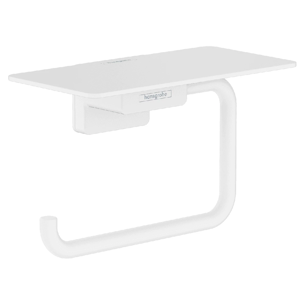 Hansgrohe AddStoris Matt White Wall Mounted Toilet Roll Holder With Shelf 1 Hansgrohe AddStoris Matt White Wall Mounted Toilet Roll Holder With Shelf