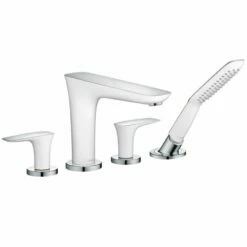 Hansgrohe Puravida White & Chrome 4-Hole Rim-Mounted Bath Mixer Tap