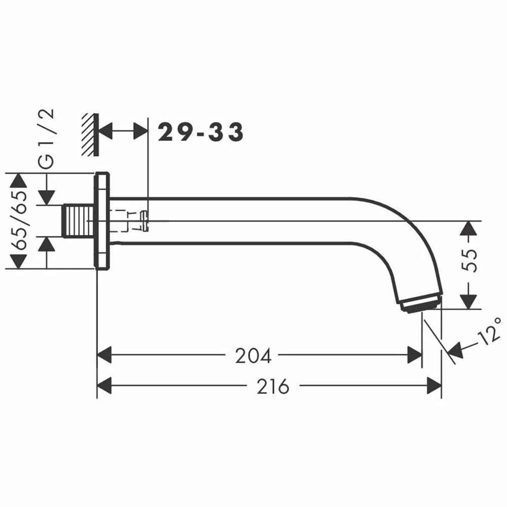 Hansgrohe Vernis Shape Chrome Wall Mounted Bath Spout 2 Hansgrohe Vernis Shape Chrome Wall Mounted Bath Spout - Image 2