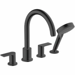 Hansgrohe Vernis Shape Matt Black 4-Hole Rim Mounted Bath Mixer Tap