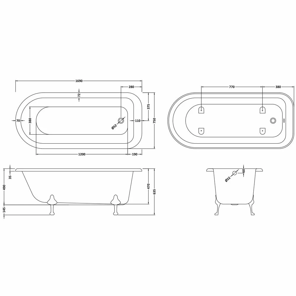 Hudson Reed Barnsbury 1700mm Single Ended Freestanding Bath & Pride Leg Set 6 Hudson Reed Barnsbury 1700mm Single Ended Freestanding Bath & Pride Leg Set - Image 6