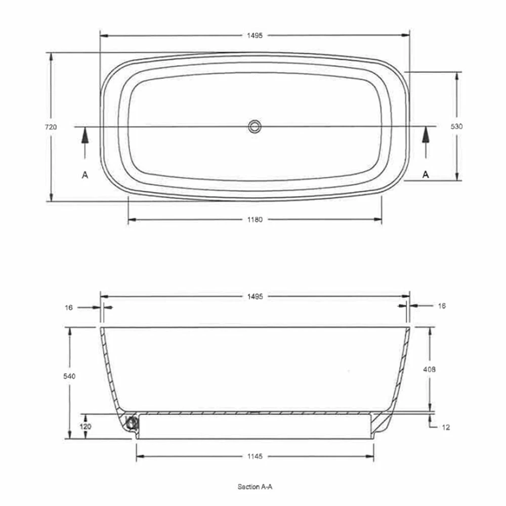 Hudson Reed Bella 1495mm Double Ended Oval Freestanding Bath NBB003 5 Hudson Reed Bella 1495mm Double Ended Oval Freestanding Bath NBB003 - Image 5