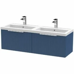 Hudson Reed Fluted Satin Blue 1200mm Wall Hung 2-Drawer Vanity & Double Basin