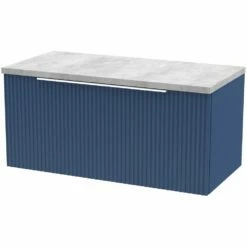 Hudson Reed Fluted Satin Blue 800mm Wall Hung Single Drawer Vanity & Laminate Top
