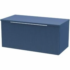 Hudson Reed Fluted Satin Blue 800mm Wall Hung Single Drawer Vanity Unit & Worktop
