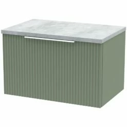 Hudson Reed Fluted Satin Green 600mm Wall Hung Single Drawer Vanity & Laminate Top