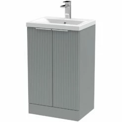 Hudson Reed Fluted Satin Grey 500mm Floor Standing 2-Door Vanity Unit & Basin 1