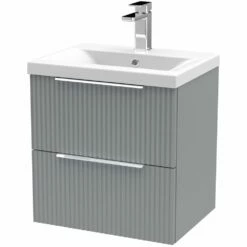 Hudson Reed Fluted Satin Grey 500mm Wall Hung 2-Drawer Vanity Unit & Basin 1