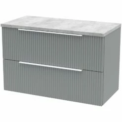 Hudson Reed Fluted Satin Grey 800mm Wall Hung 2-Drawer Vanity Unit & Laminate Top