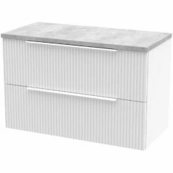 Hudson Reed Fluted Satin White 800mm Wall Hung 2-Drawer Vanity & Laminate Top