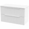 Hudson Reed Fluted Satin White 800mm Wall Hung 2-Drawer Vanity Unit & Worktop
