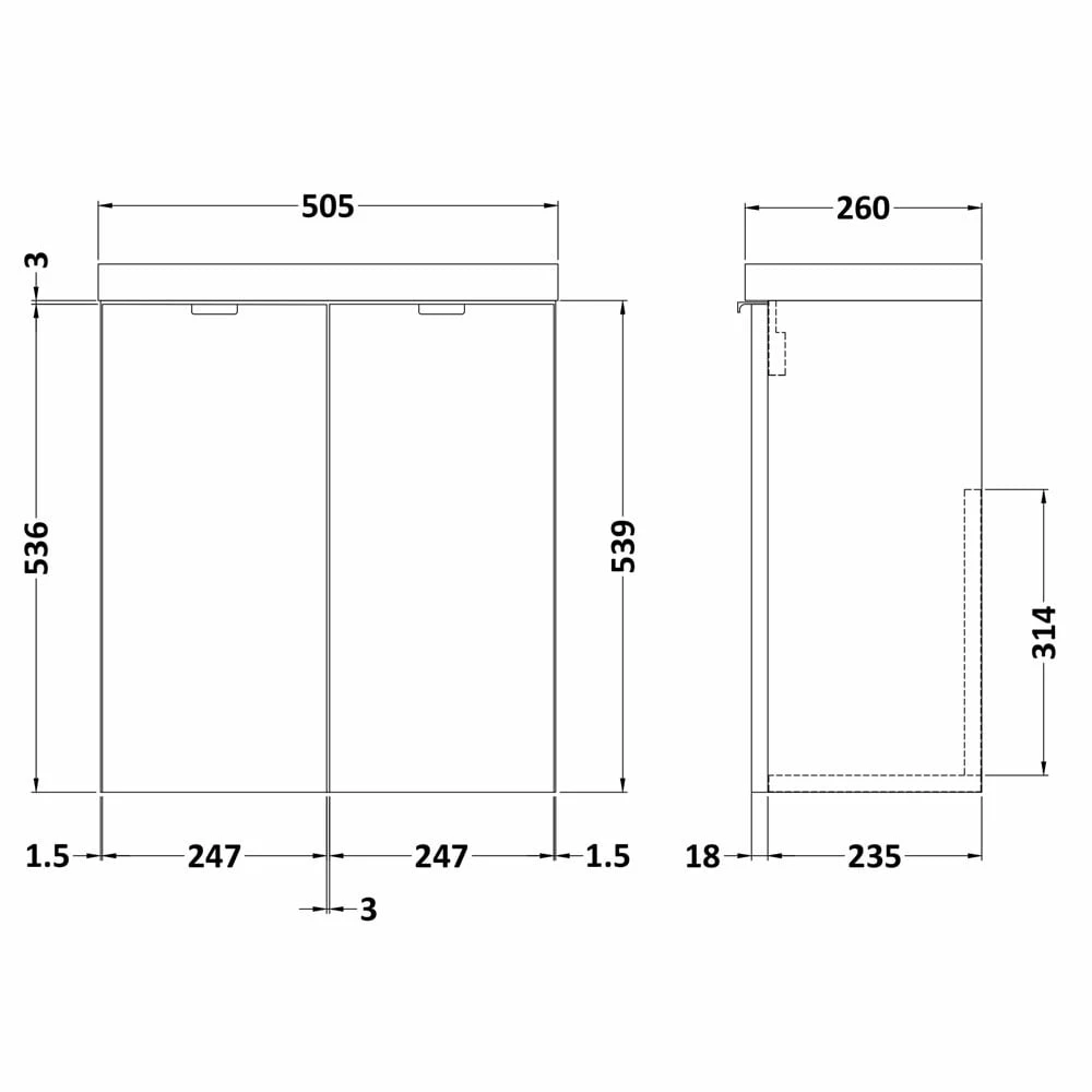 Hudson Reed Fusion Charcoal Black 500mm Wall Hung 2-Door Vanity Unit & Basin - CBI638 2 Hudson Reed Fusion Charcoal Black 500mm Wall Hung 2-Door Vanity Unit & Basin - CBI638 - Image 2