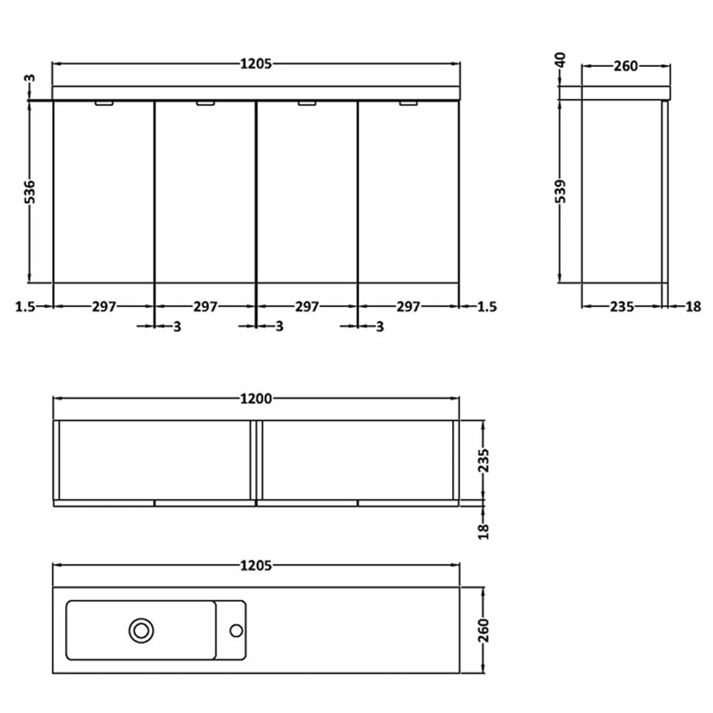 Hudson Reed Fusion Gloss Grey 1200mm Wall Hung Vanity Unit & Basin CBI935 3 Hudson Reed Fusion Gloss Grey 1200mm Wall Hung Vanity Unit & Basin CBI935 - Image 3