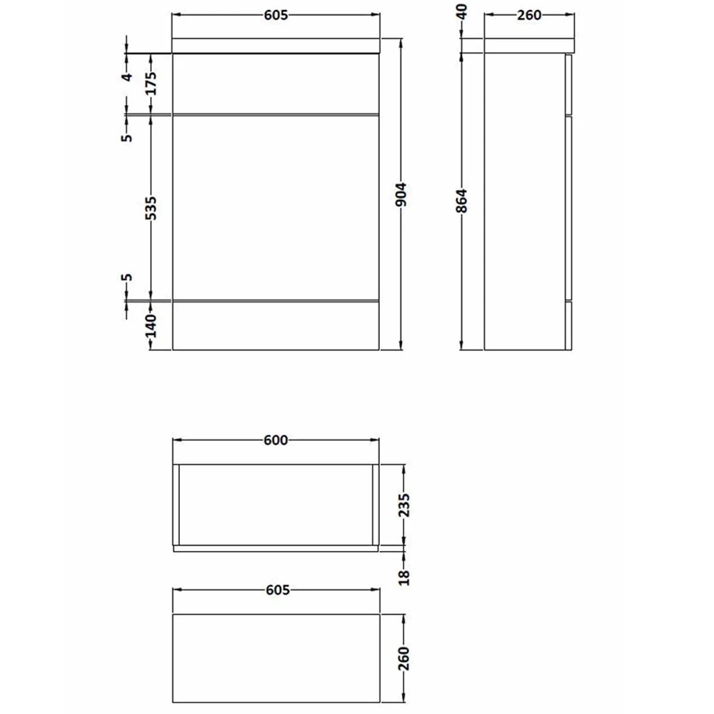 Hudson Reed Fusion Gloss Grey 600mm Back To Wall WC Toilet Unit & Top CBI919 4 Hudson Reed Fusion Gloss Grey 600mm Back To Wall WC Toilet Unit & Top CBI919 - Image 4