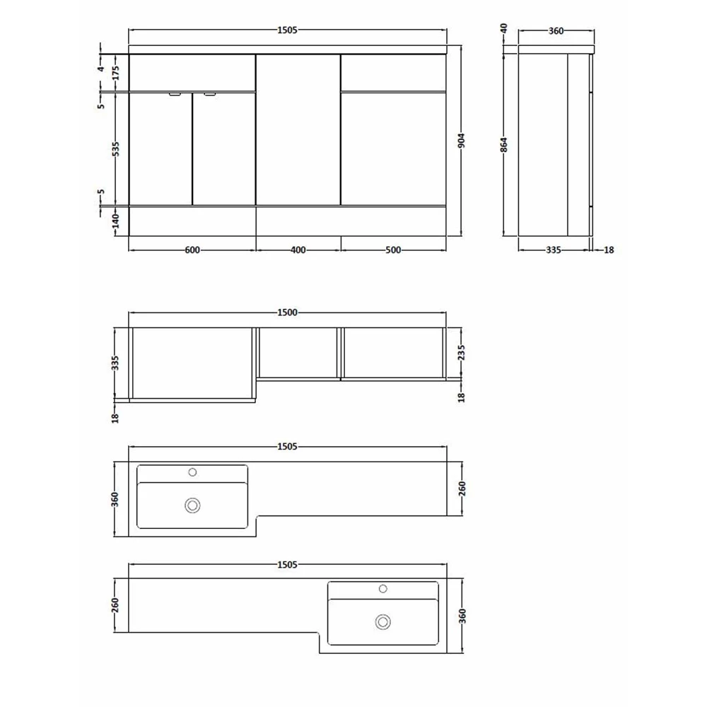 Hudson Reed Fusion Gloss White 1500mm RH Basin & WC Combination Unit CBI116 4 Hudson Reed Fusion Gloss White 1500mm RH Basin & WC Combination Unit CBI116 - Image 4