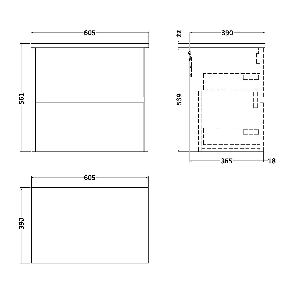 Hudson Reed Havana Graphite Grey 600 Wall Hung 2-Drawer Vanity Unit & Worktop 2 Hudson Reed Havana Graphite Grey 600 Wall Hung 2-Drawer Vanity Unit & Worktop - Image 2