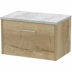 Hudson Reed Juno Autumn Oak 600mm Wall Hung Single Drawer Vanity & Laminate Top