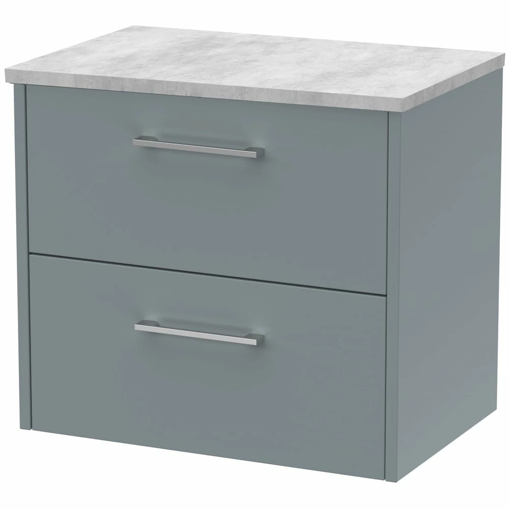 Hudson Reed Juno Coastal Grey 600mm Wall Hung 2-Drawer Vanity Unit & Laminate Top 1 Hudson Reed Juno Coastal Grey 600mm Wall Hung 2-Drawer Vanity Unit & Laminate Top