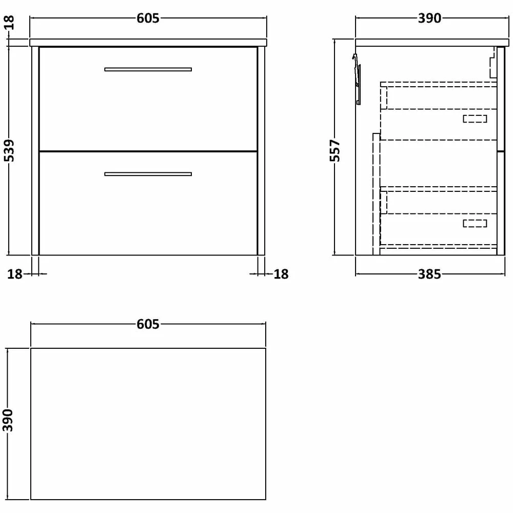 Hudson Reed Juno Coastal Grey 600mm Wall Hung 2-Drawer Vanity Unit & Laminate Top 3 Hudson Reed Juno Coastal Grey 600mm Wall Hung 2-Drawer Vanity Unit & Laminate Top - Image 3