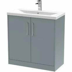 Hudson Reed Juno Coastal Grey 800mm Floor Standing 2-Door Vanity Unit & Basin 1