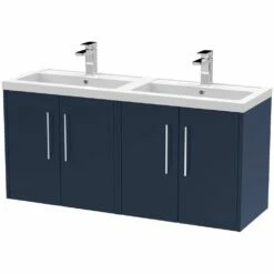 Hudson Reed Juno Electric Blue 1200mm Wall Hung 4-Door Vanity Unit & Double Basin