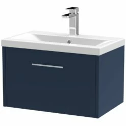 Hudson Reed Juno Electric Blue 600mm Wall Hung Single Drawer Vanity & Basin 1