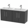 Hudson Reed Juno Graphite Grey 1200mm Wall Hung 4-Door Vanity Unit & Double Basin