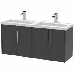 Hudson Reed Juno Graphite Grey 1200mm Wall Hung 4-Door Vanity Unit & Double Basin