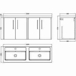 Hudson Reed Juno Graphite Grey 1200mm Wall Hung 4-Door Vanity Unit & Double Basin -HANSGROHE Shop hudson reed juno graphite grey 1200mm wall hung 4 door vanity unit double basin p60664 263871 image