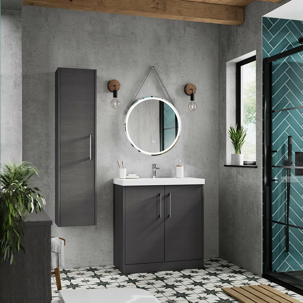 Hudson Reed Juno Graphite Grey 1200mm Wall Hung 4-Door Vanity Unit & Worktop 2 Hudson Reed Juno Graphite Grey 1200mm Wall Hung 4-Door Vanity Unit & Worktop - Image 2